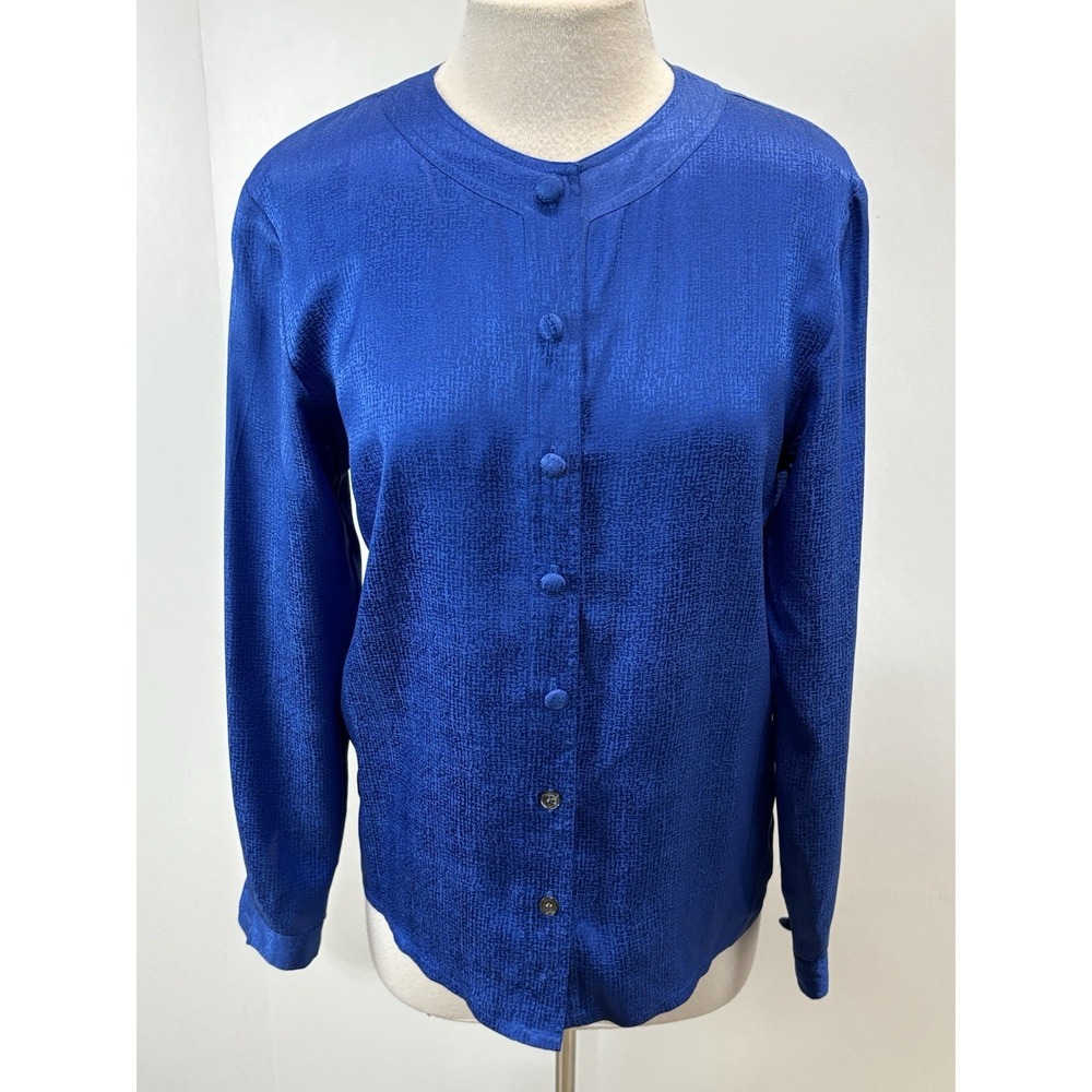 Alcott And Andrew's 100% Silk Blouse Top Women's 6 Blue Button Up Classic Career